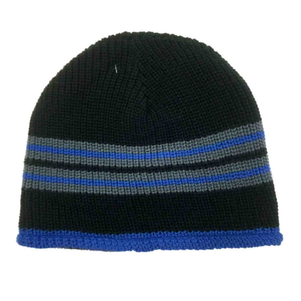 Ben Berger Boys Reversible Blue Black Knit Beanie Cammo Fleece Stocking Cap Hat 